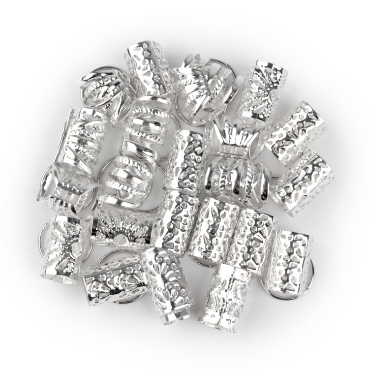 Jumbo-Zopf-Haarperlen-Set 25 Stuck Silber