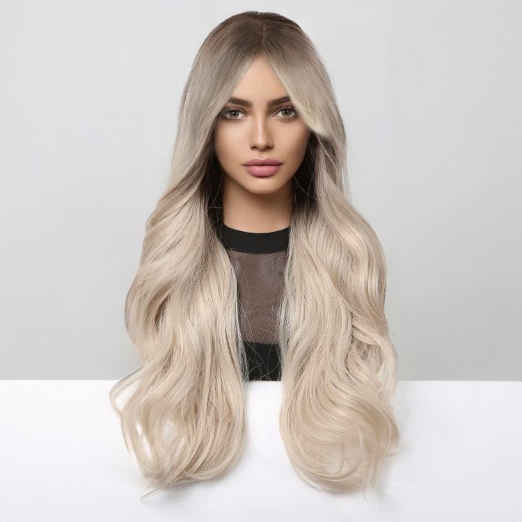 Περούκα Συνθετική Ξανθιά Μακριά Κυματιστή με Φράντζα