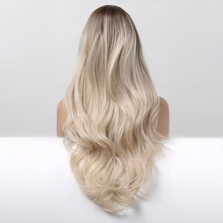 Περούκα Συνθετική Ξανθιά Μακριά Κυματιστή με Φράντζα