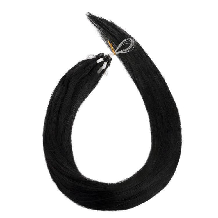 Micro Ring Loop Hair Extensions #1 Μαύρο – 100% Φυσική Τρίχα, 50cm 10τμχ