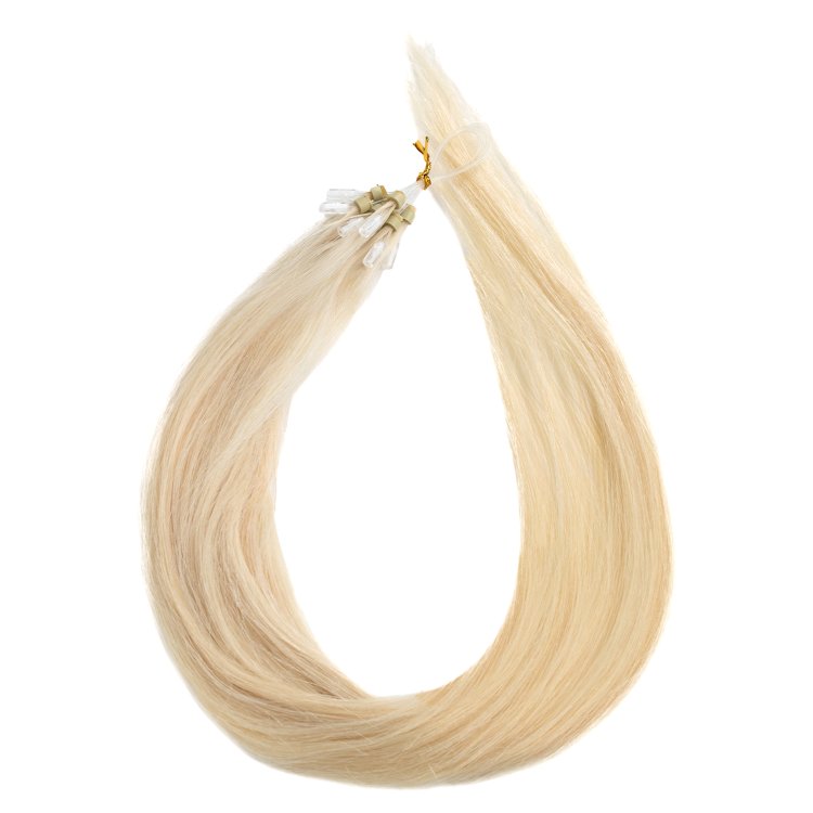 Micro Ring Loop Hair Extensions #60 Πλατινέ Ξανθό – 100% Φυσική Τρίχα, 50cm 10τμχ