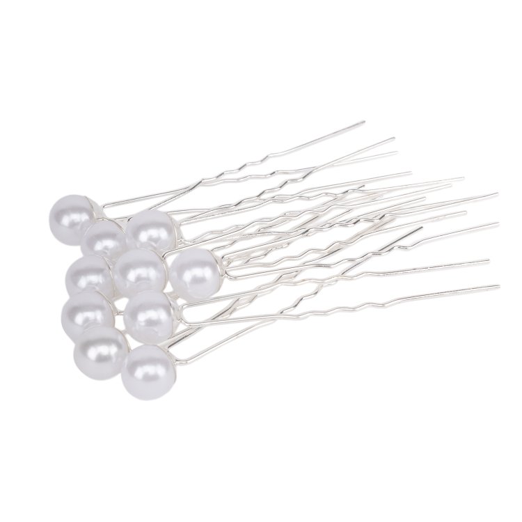 Φουρκέτες Μαλλιών Ασημί με Πέρλες– Σετ 10τμχ για Νυφικά Χτενίσματα & Κότσους