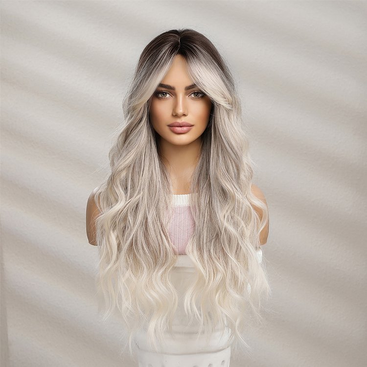 Synthetic Blonde Ombre Long Wavy Wig