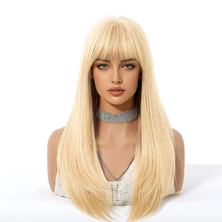 Synthetische Perucke Blond Lang Glatt mit Pony