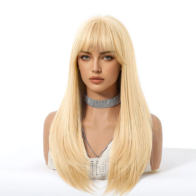 Synthetische Perucke Blond Lang Glatt mit Pony