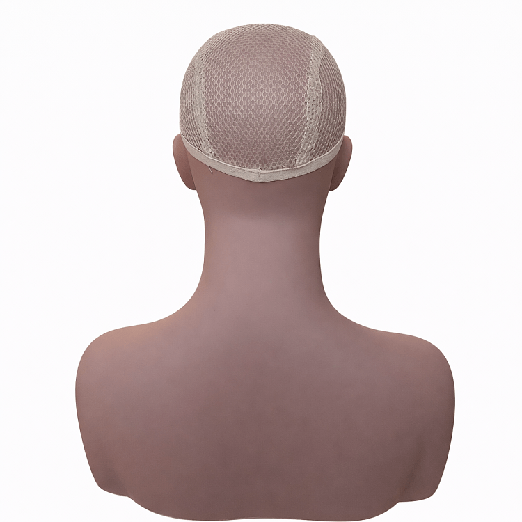 Christian Artesio weiblicher Mannequin-Kopf in Tan mit Schultern in Rückansicht, ideal zur Platzierung von Perücken.