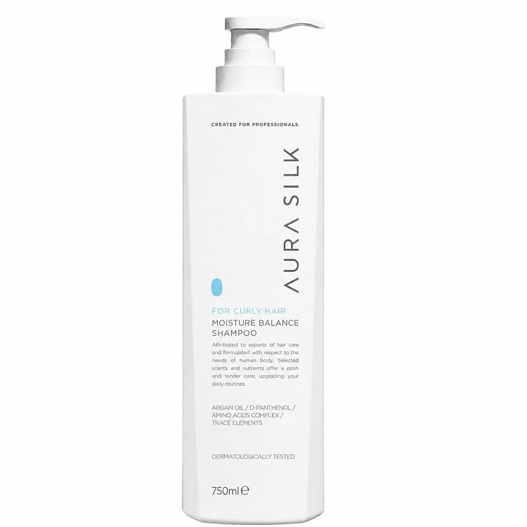 AuraSilk veganes Feuchtigkeitsshampoo für lockiges Haar, Vegan Friendly Formula, weiße 750-ml-Pumpflasche.