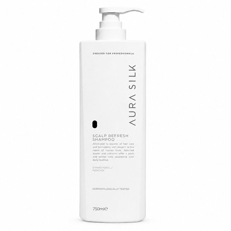 AuraSilk erfrischendes Shampoo, Vegan Friendly Formula, weiße 750-ml-Pumpflasche.