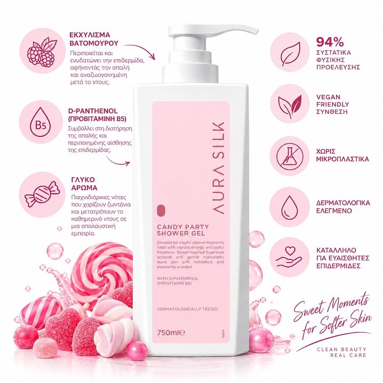 AuraSilk Shower Gel Candy Party 750ml