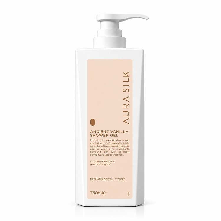 AuraSilk Ancient Vanilla Shower Gel, Vanilla Fragrance, 750ml Pump Bottle