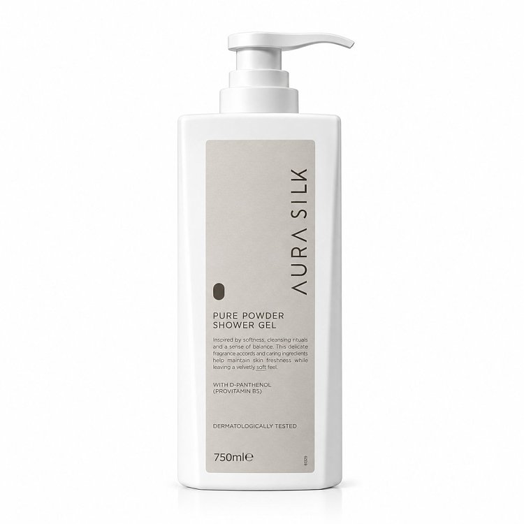 AuraSilk Pure Powder Shower Gel, Powdery Fragrance, 750ml Pump Bottle