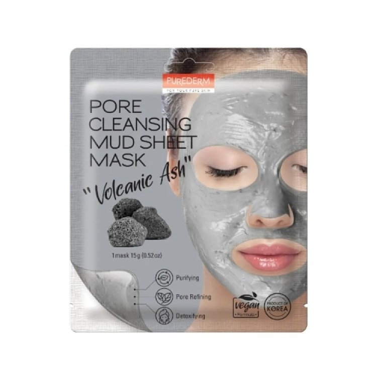 Purederm Koreanische Stoff-Gesichtsmaske mit Schlamm fur Poren, mit Vulkanasche 15g