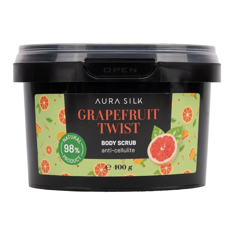 Scrub σώματος Aura Silk Grapefruit Twist 400g αντικυτταριδικό σε μαύρο βαζάκι κλειστό