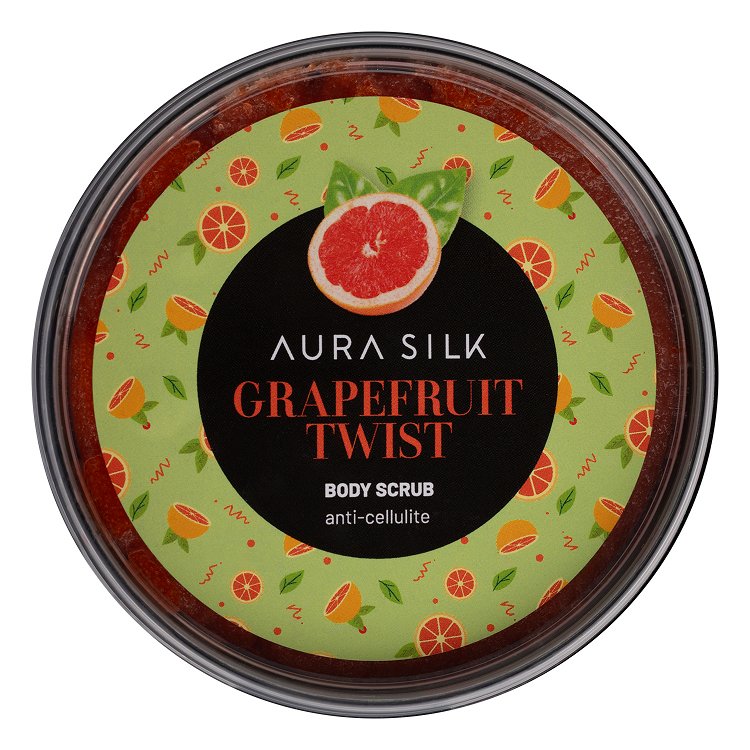 Scrub Σώματος Aura Silk Grapefruit Twist 400g ετικέτα στο καπάκι