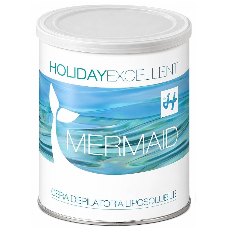 Holiday Mermaid hair removal wax tin 800ml with iridescent purple blue and green texture