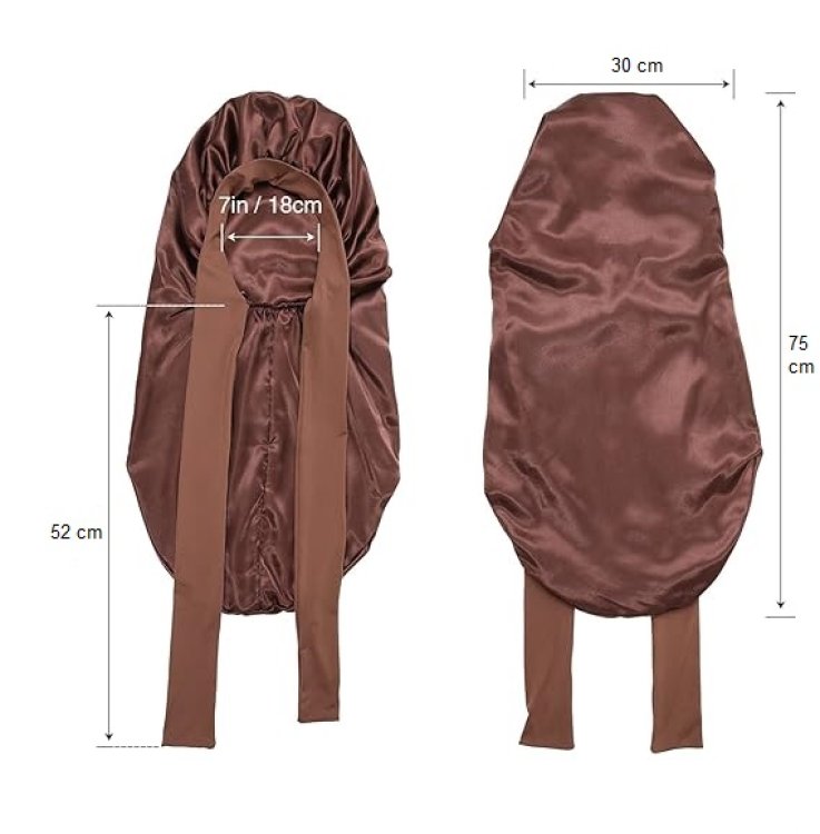 Σατέν Bonnet Σκουφάκι Ύπνου Μακρύ Καφέ για Προστασία Μαλλιών από Φριζάρισμα & Σπάσιμο