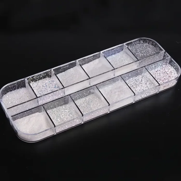 Σετ 12 Λευκές Σκόνες Glitter για Νύχια – Ιριδίζουσα & Ματ Πούδρα για Sugar Effect, Babyboomer & Νυφικό Μανικιούρ