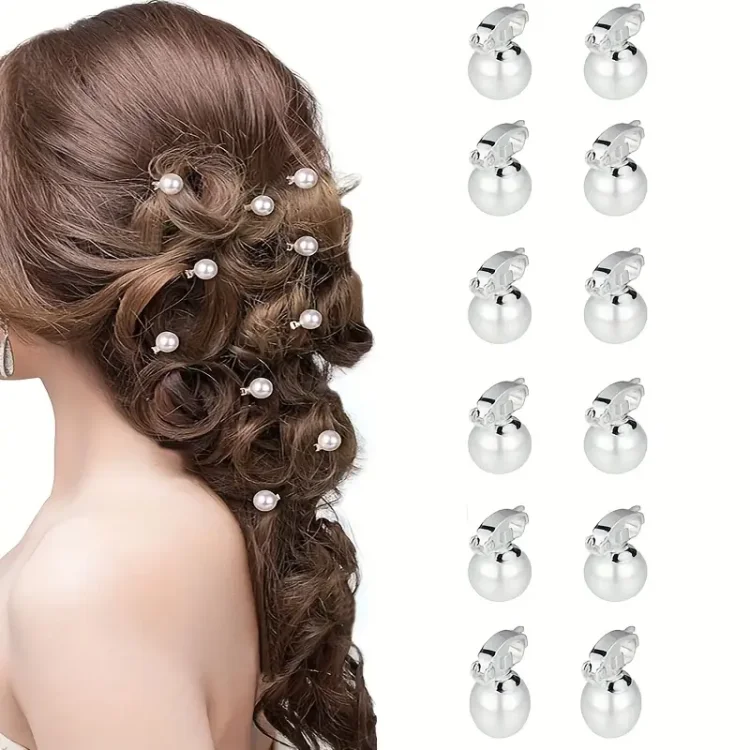 Διακοσμητικά Κλιπ Μαλλιών Ασημί με Πέρλες Σετ 10τμχ