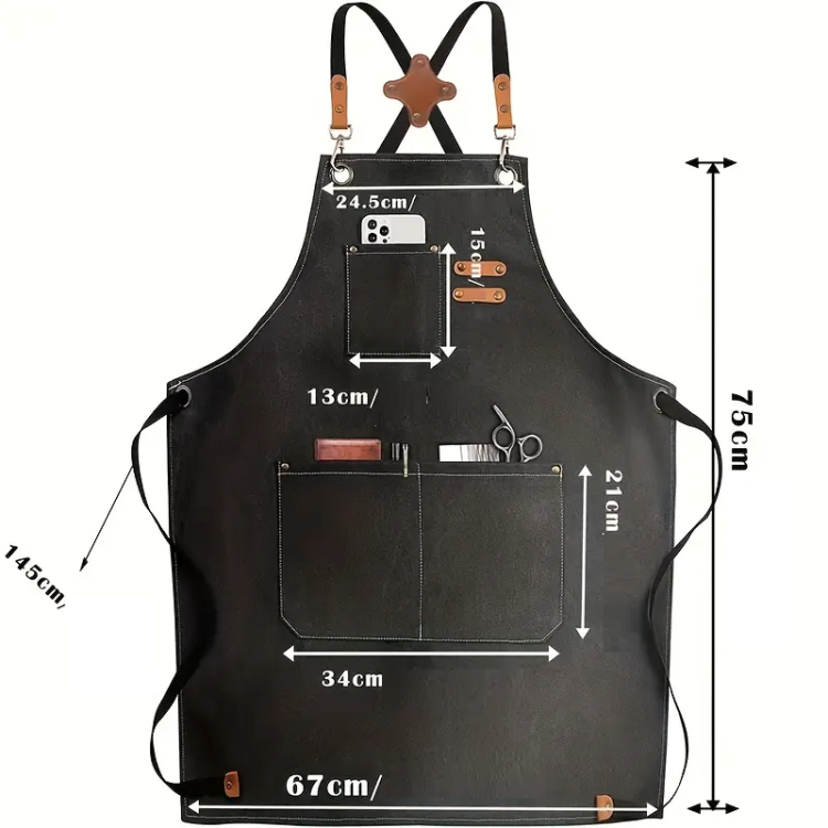 Ποδιά Κομμωτηρίου Barber Μαύρη με Τσέπες 60 x 70cm