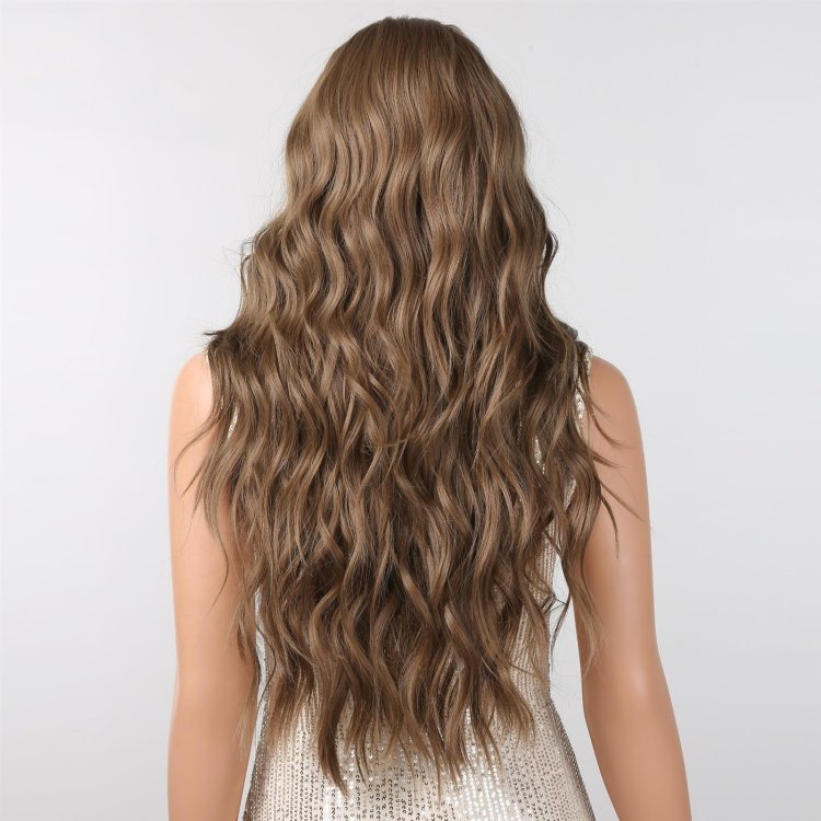 Περούκα Συνθετική Καστανή Μακριά Κυματιστή με Φράντζα