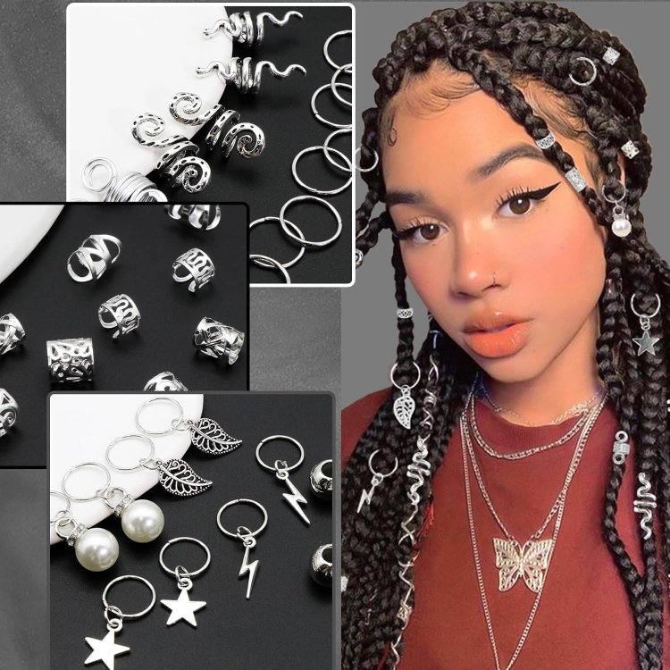 Διακοσμητικά Αξεσουάρ για Ράστα και Πλεξούδες Μαλλιών Ασημί– Κασετίνα 217τμχ