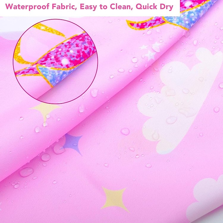 Kinder Haarschneideumhang Rosa mit Einhornern, Regenbogen & Cupcakes – Wasserdicht & Antistatisch, 130x80 cm