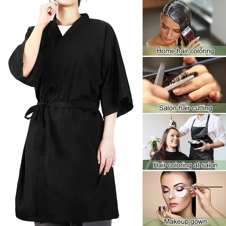 Μαύρη Αδιάβροχη Ρόμπα Κιμονό Κομμωτηρίου – Ιδανική για Βαφή, Χτένισμα & Μακιγιάζ