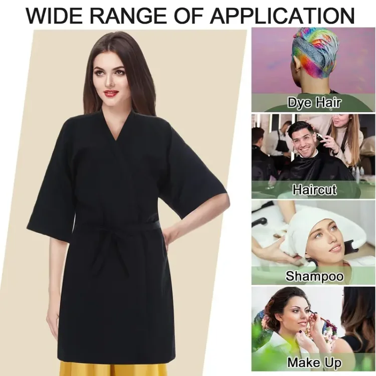 Μαύρη Αδιάβροχη Ρόμπα Κιμονό Κομμωτηρίου – Ιδανική για Βαφή, Χτένισμα & Μακιγιάζ