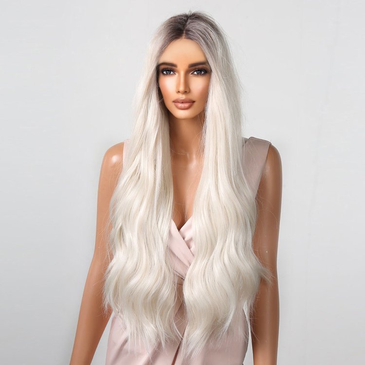 Περούκα Συνθετική Πολύ Ξανθιά Πλατινέ Όμπρε Μακριά Κυματιστή