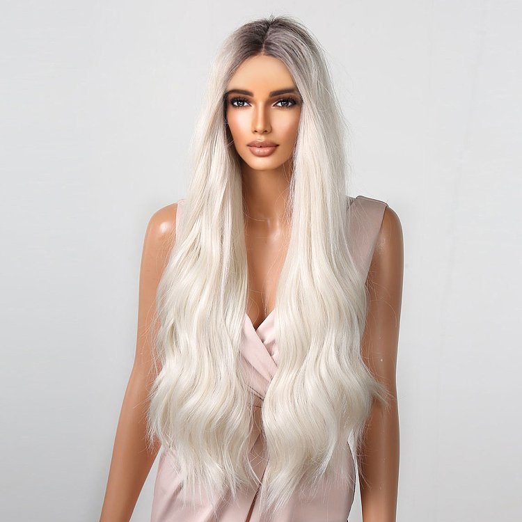 Synthetische Perucke Sehr Blond Platin Ombre Lang Wellig