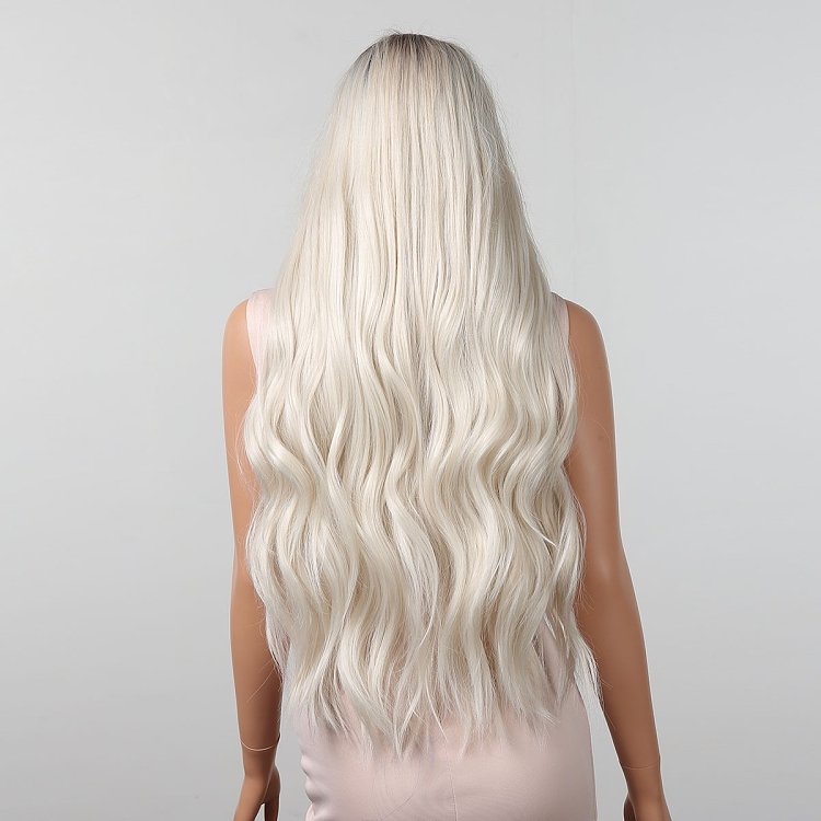 Synthetische Perucke Sehr Blond Platin Ombre Lang Wellig