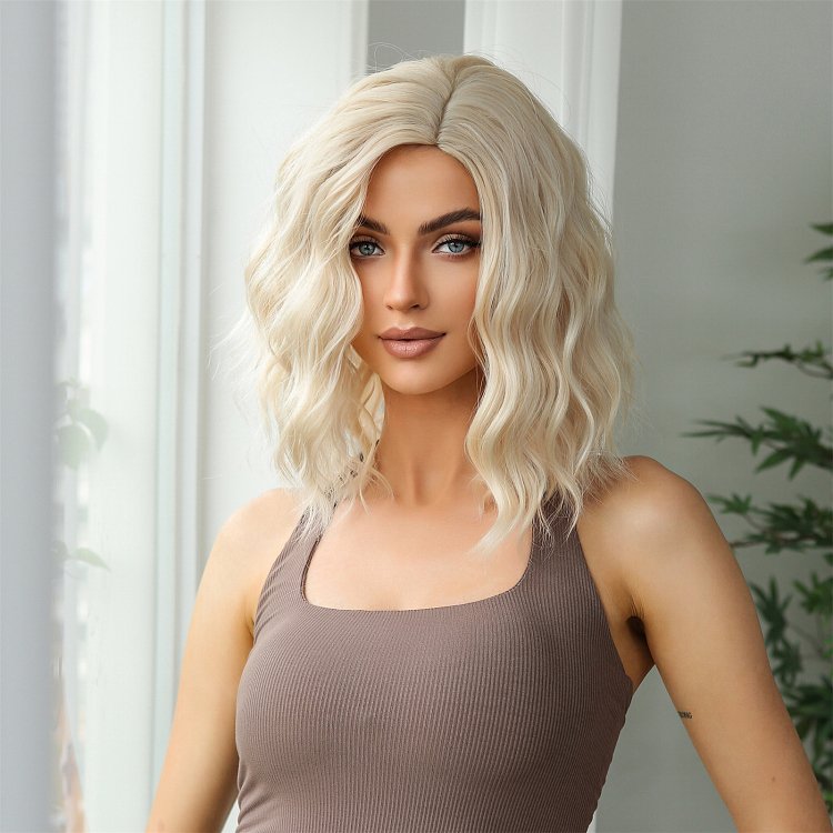 Perucke Synthetisch Blond Wellig Bob