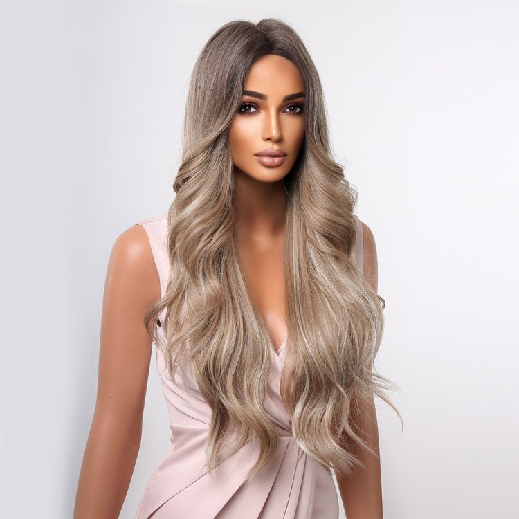 Περούκα Συνθετική Σκούρη Ξανθιά Όμπρε Μακριά Σγουρή