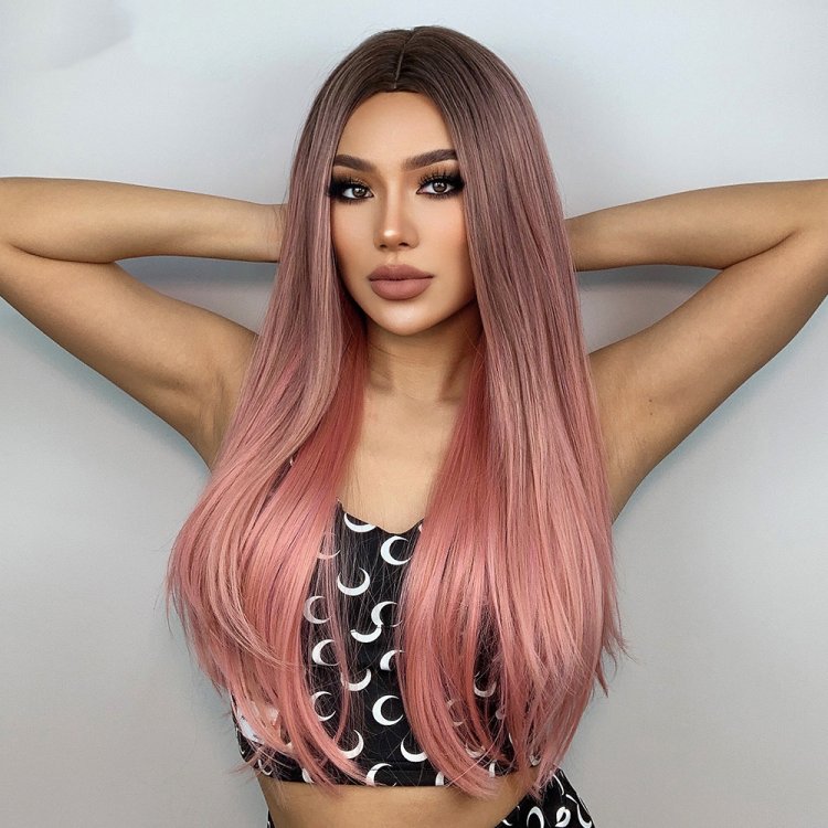 Περούκα Συνθετική Ροζ Όμπρε Μακριά Ίσια