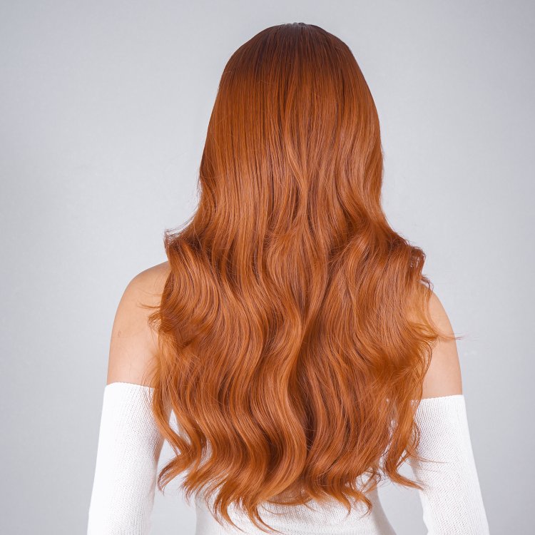 Περούκα Συνθετική Σκούρη Χάλκινη Μακριά Κυματιστή με Φράντζα