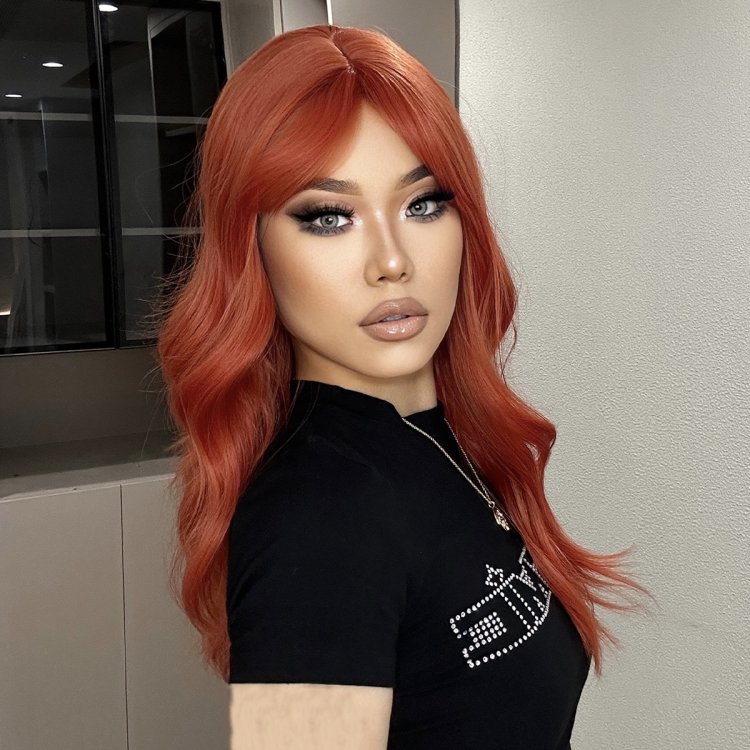 Περούκα Συνθετική Χάλκινη/Κόκκινη Μακριά Κυματιστή με Φράντζα