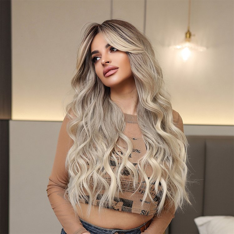 Synthetic Blonde Ombre Long Wavy Wig