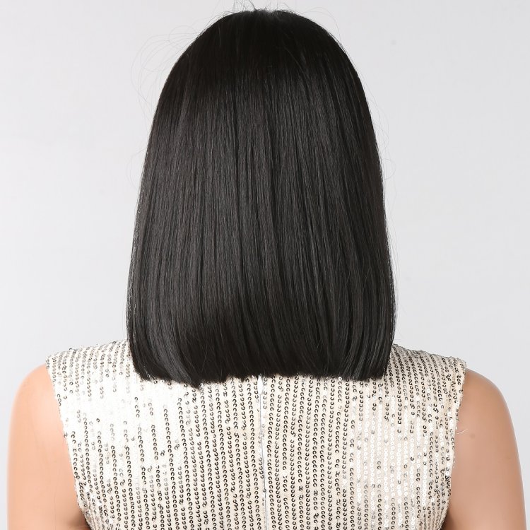 Περούκα Συνθετική Μαύρη Ίσια Καρέ με Φράντζα