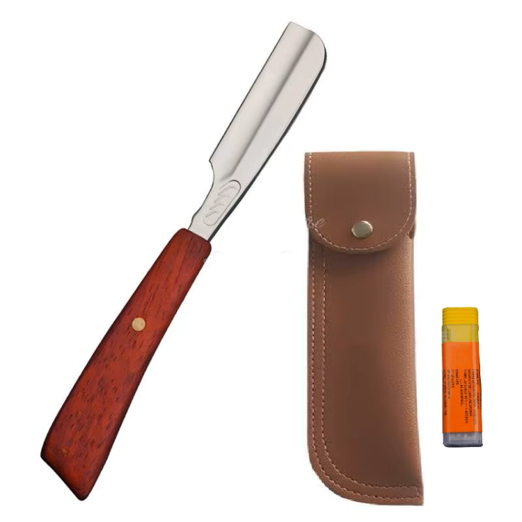 Επαγγελματική Ξυριστική Λεπίδα Ιαπωνικού Τύπου με Λαβή από Μαόνι & 10 Ανταλλακτικές Λεπίδες + Θήκη