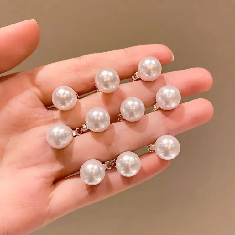 Διακοσμητικά Κλιπ Μαλλιών Ασημί με Πέρλες Σετ 10τμχ