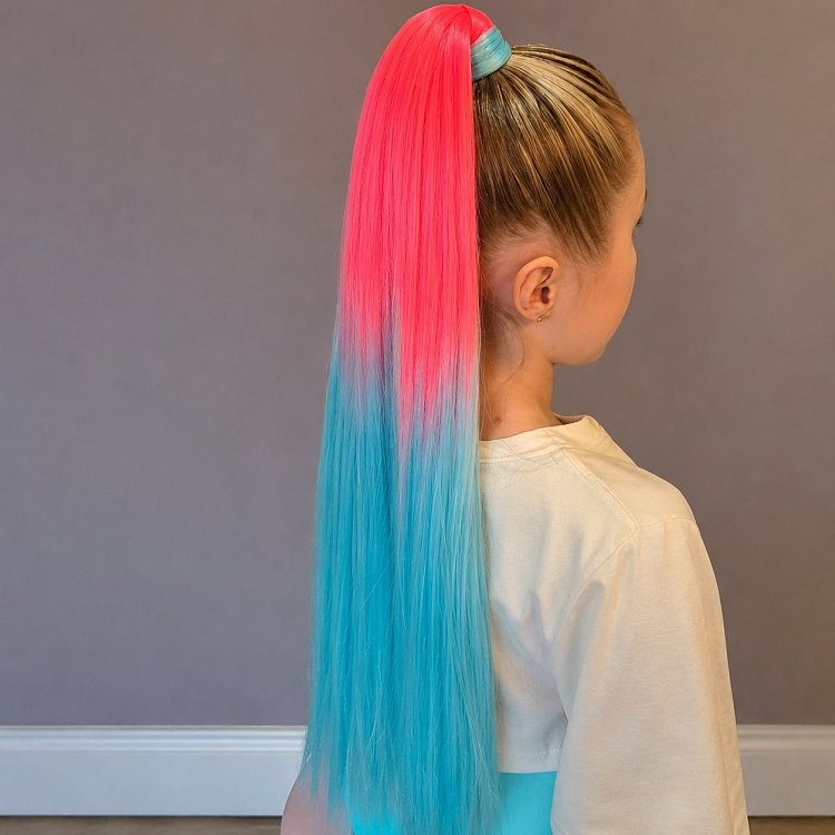 Hair Ponytail for Braid or Straight 65cm Pink & Blue