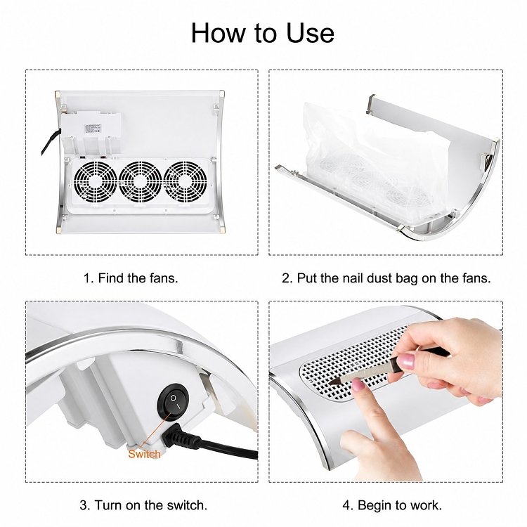 Nail Dust Absorber with 3 Fans White
