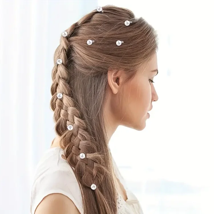 Διακοσμητικά Κλιπ Μαλλιών Ασημί με Πέρλες Σετ 10τμχ