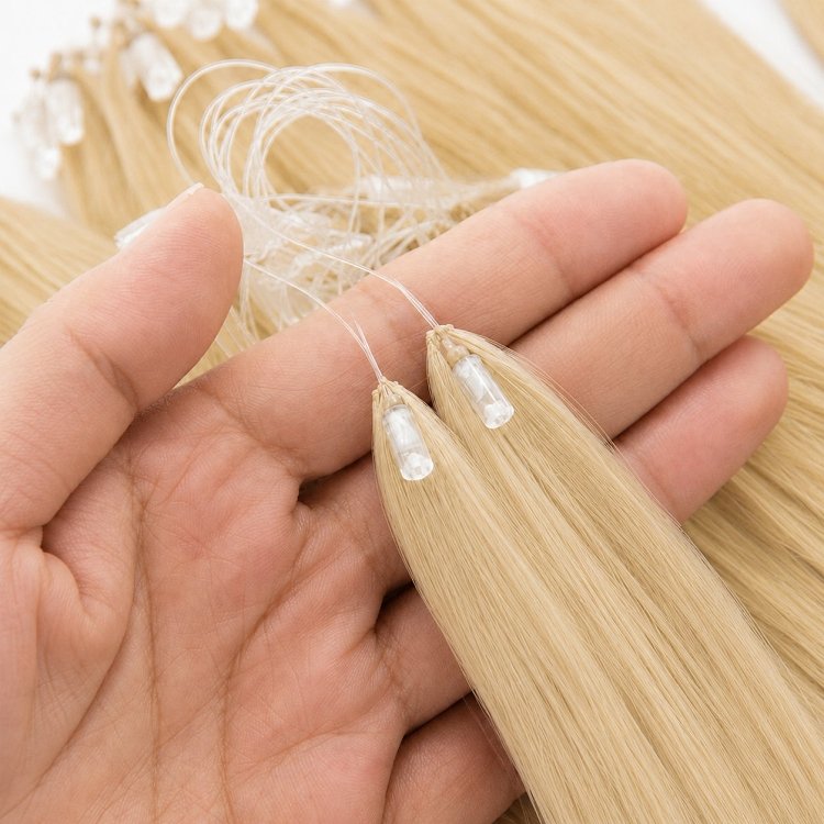 Feather Haarverlangerungen Echthaar #60B Hellblond 50cm 10Stk
