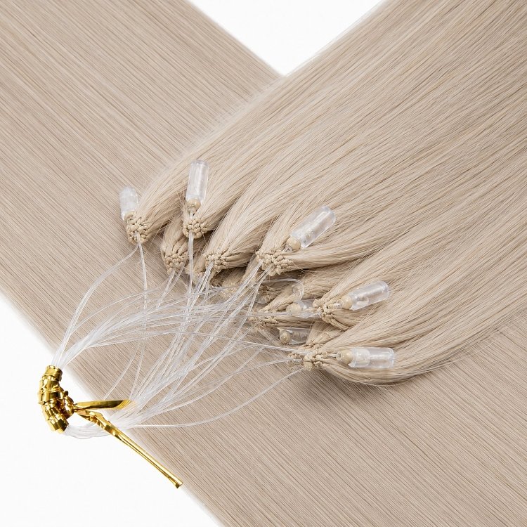 Feather Haarverlangerungen Echthaar #GREY Blond 50cm 10Stk