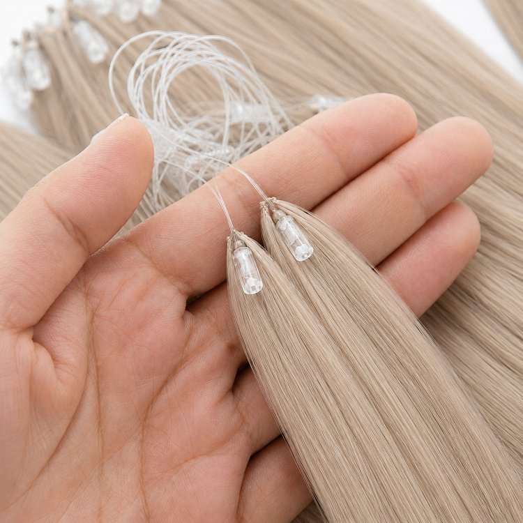 Feather Haarverlangerungen Echthaar #GREY Blond 50cm 10Stk