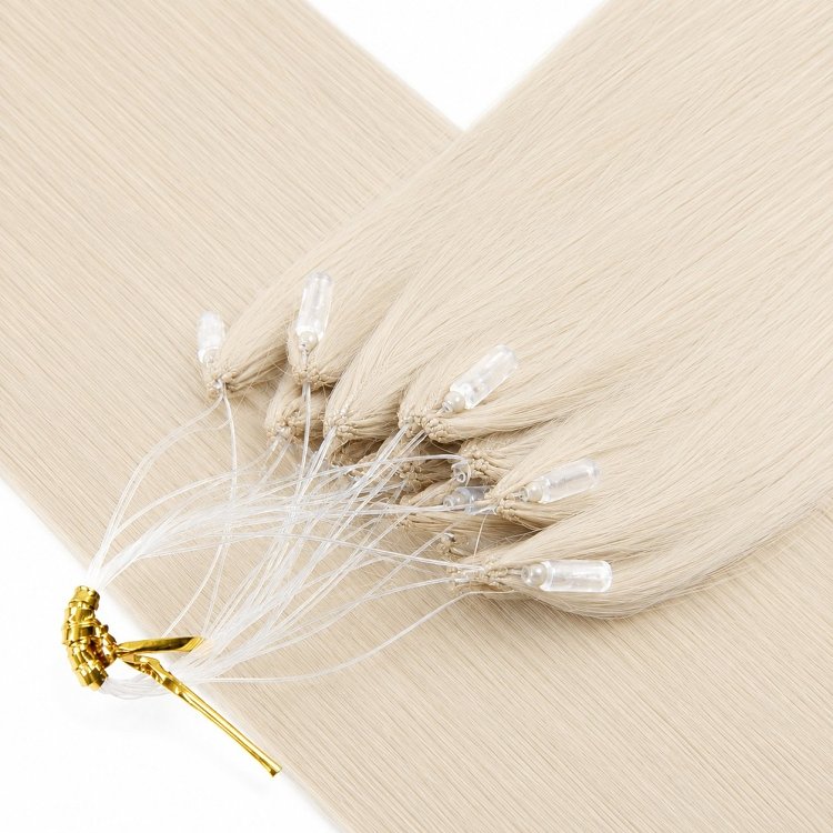 Feather Haarverlangerungen Echthaar #SILVER Blond 50cm 10Stk