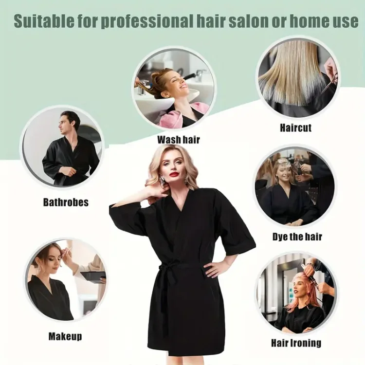 Μαύρη Αδιάβροχη Ρόμπα Κιμονό Κομμωτηρίου – Ιδανική για Βαφή, Χτένισμα & Μακιγιάζ
