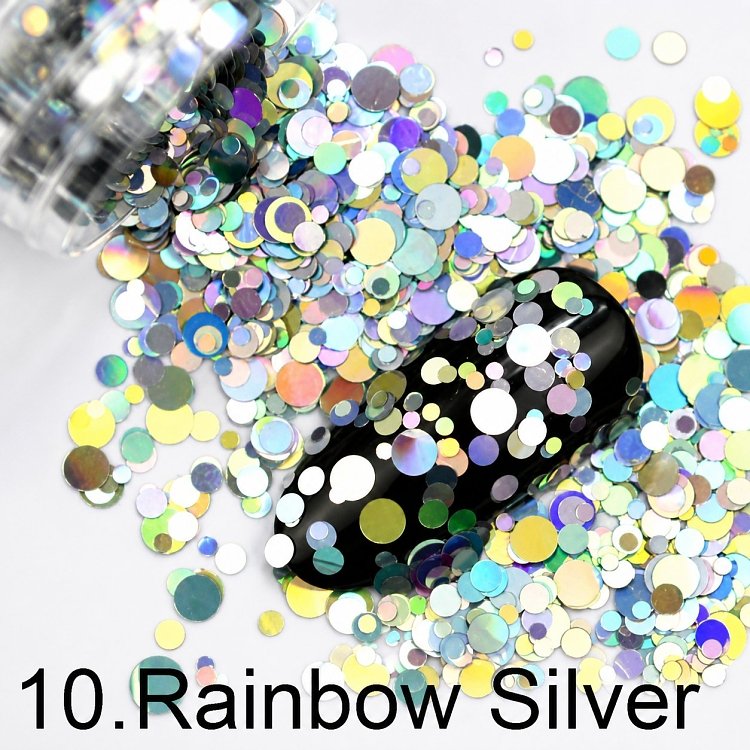 Nail Accessories Flakes Iridescent Silver Multi Sizes