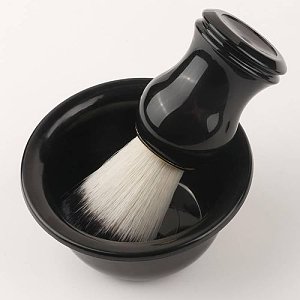  Black Shaving Brush Set with Stand & Bowl